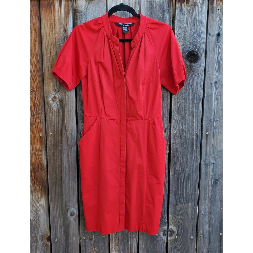 Dvf Red Button Front Structured Dress - image 1